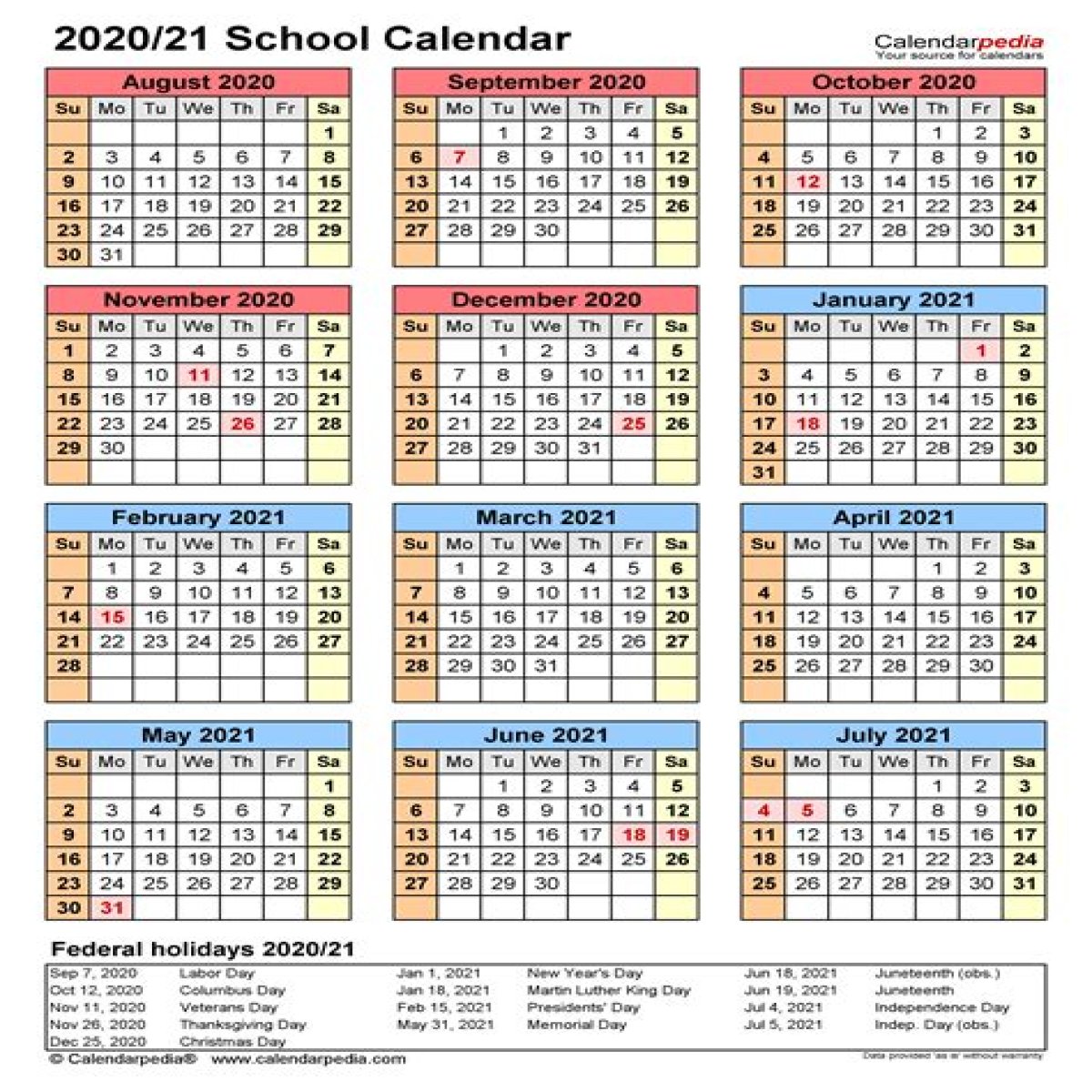 2020 - 2021 Academic Calendar