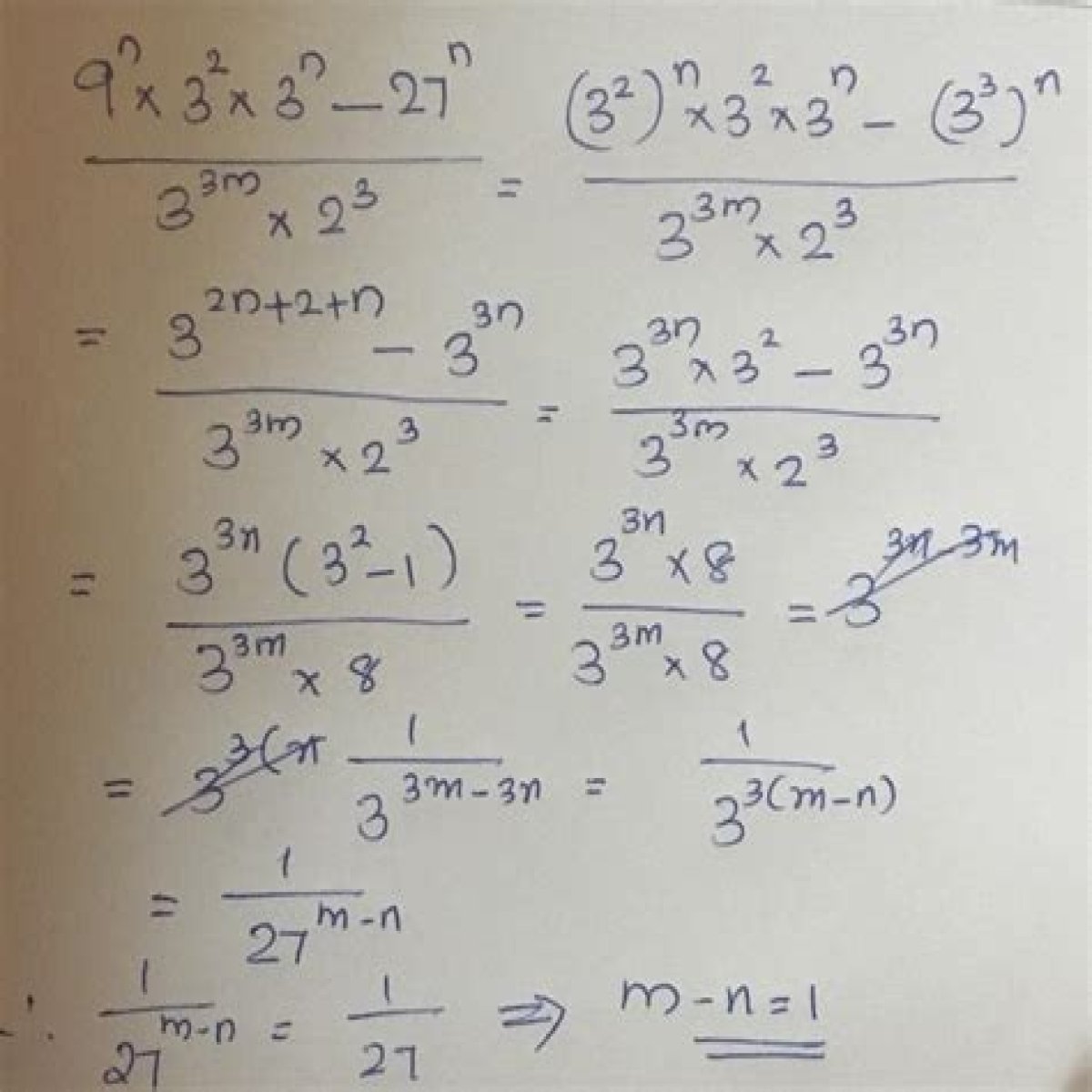 3 to the power of 2 times 3 to the power of x equals 3 to the power of 7