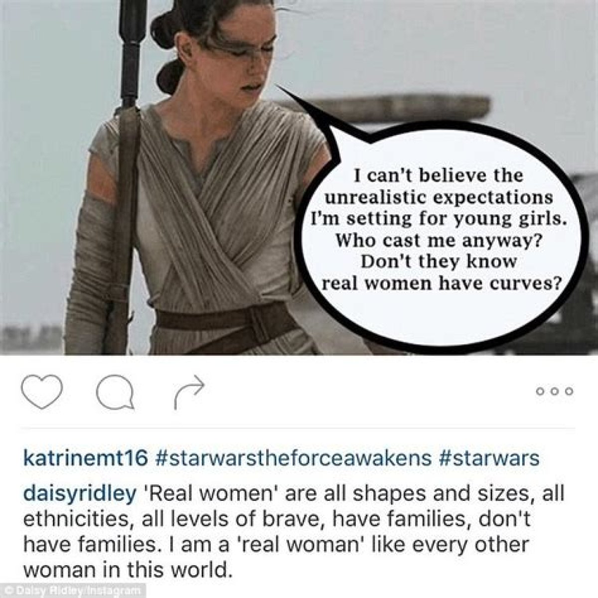 Daisy Ridley claps back at an online troll who said ‘real women have curves’
