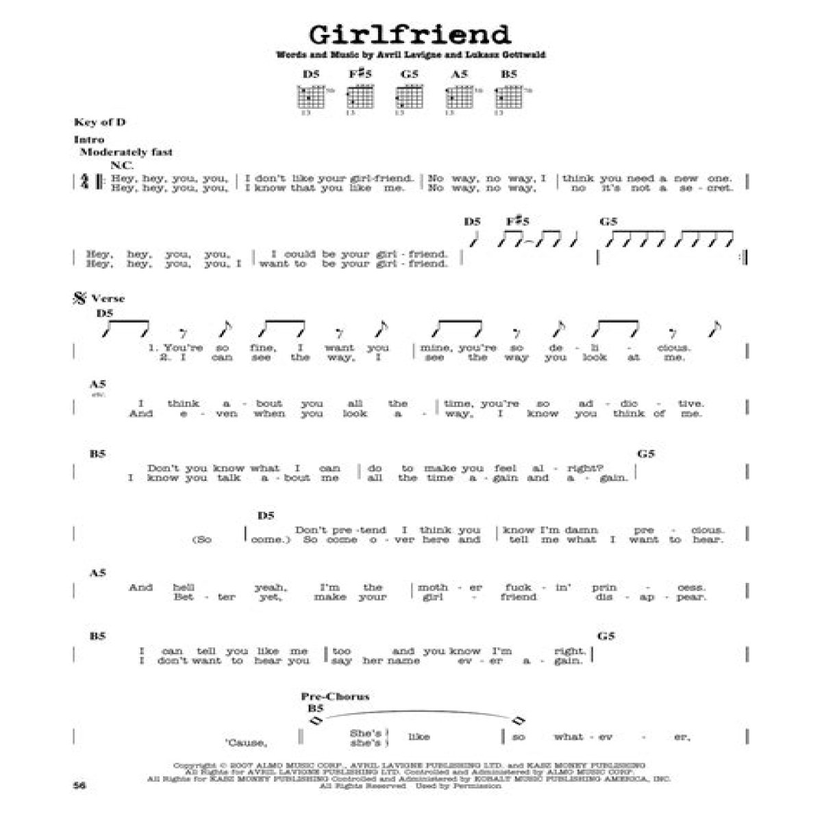 Girlfriend by Avril Lavigne Chords and Melody