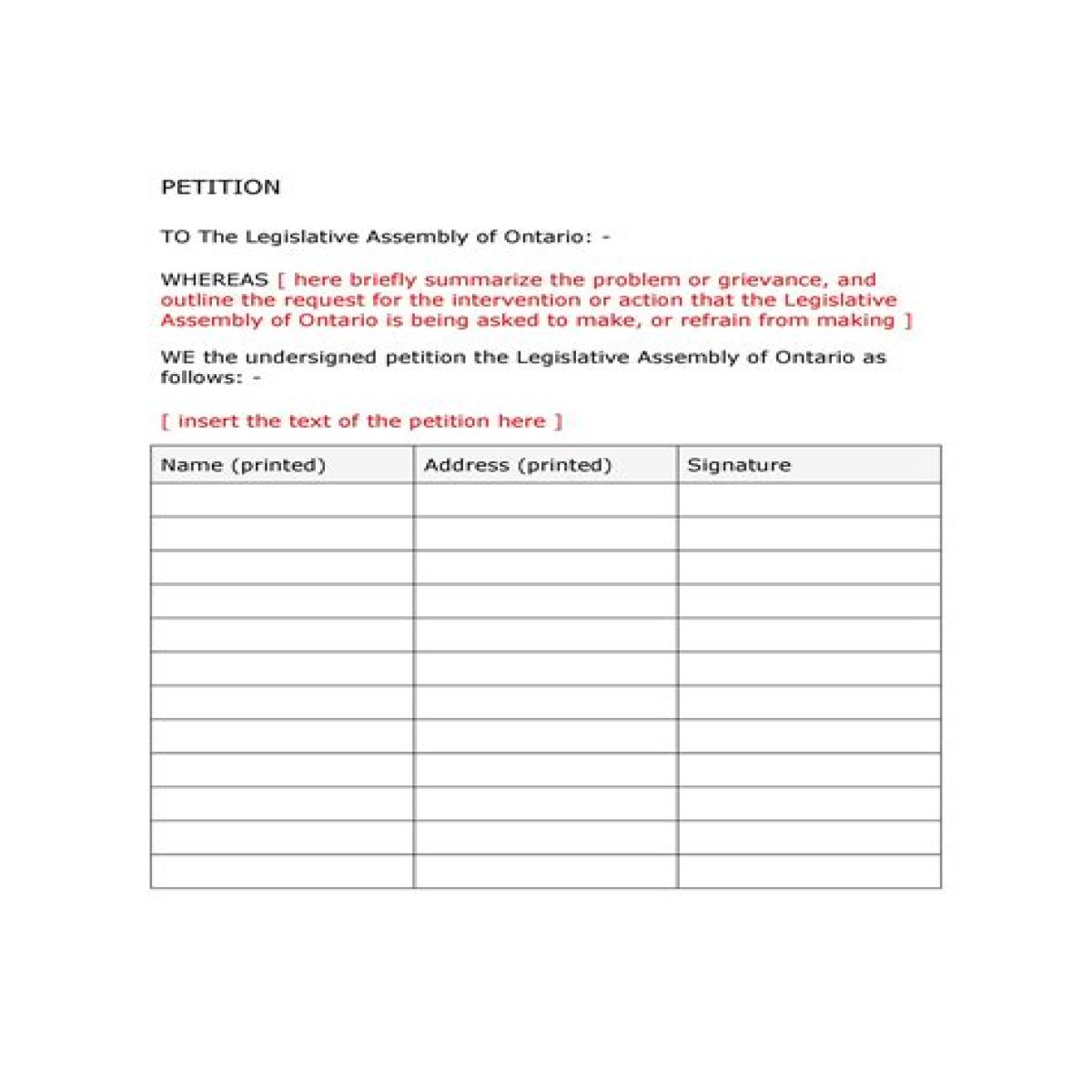 Petition made in court