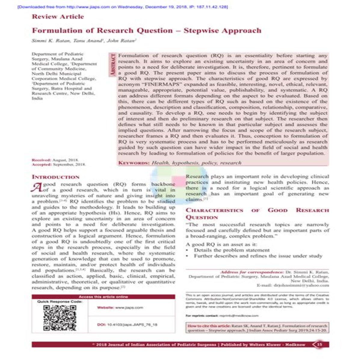 Questions about a Journal Article