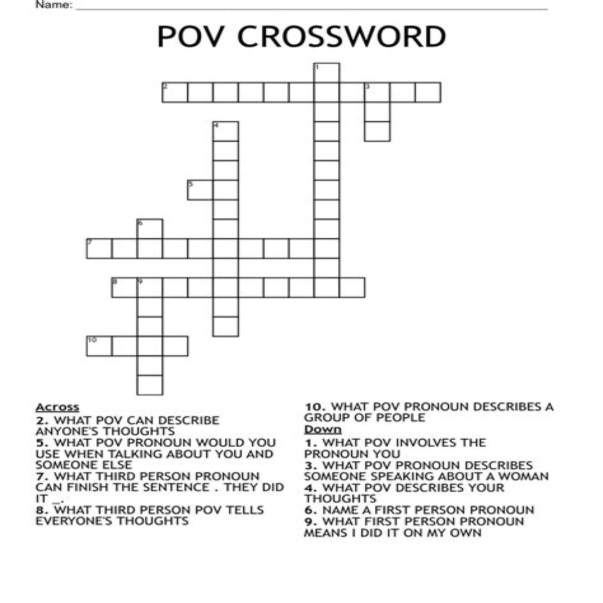 The V in POV Crossword Clue