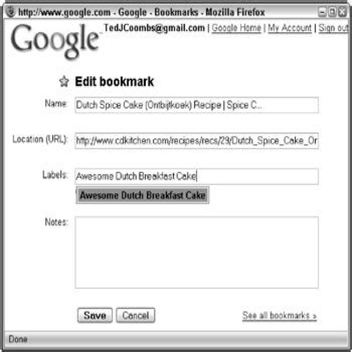 Web destination that can be bookmarked